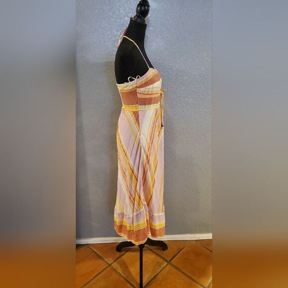 Anthropologie Savannah Halter Dress | Striped Ruched Orange Boho Style, Size 4 - Picture 12 of 16